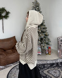 Fedon Stripe Warmer Knit Hood Zip-up