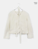 [muffler set] Tur no-collar V-neck button long-sleeved jacket