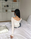 Eldi See-Through Ribbon Halter Strap Cropped Long-Sleeved T-Shirt