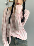 [2 SET] Town Scarf Set Stripe Linen Long Sleeve T-Shirt
