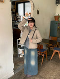 Linjob point washed denim long skirt