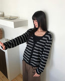 Jui Striped V-Neck Long-Sleeve Knit Cardigan