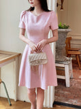 Moenne Heart Neck Puff Tweed Flare One Piece