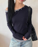 Raon Unbalanced Studded One-Shoulder T-Shirt