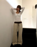 Tsuke Rib Button V-Neck Slim Fit Long Sleeve T-Shirt