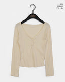 Bimi Punching Eyelet Half Button V-Neck T-Shirt