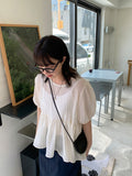 Myuo dot ribbon shirring short sleeve blouse