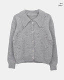 Bame Punching Collar Wool Knit Long Sleeve Cardigan
