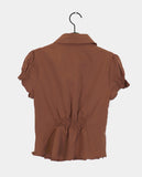 Seren Vintage Pintuck Slit Puff Sleeve Short-Sleeved Shirt