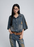 Sia damage washed denim short-sleeved shirt
