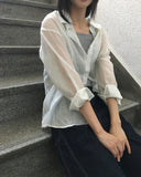 Manin Stripe See-through Overfit Long Sleeve Shirt