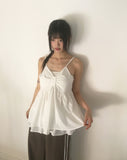 Prim chiffon layered ribbon shirring sleeveless