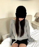 [Muffler SET] Mavin Lip Neck Color Matching One Off Shoulder Wool Long Sleeve Knit