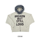 Loud Corduroy Studded Fur Hooded Zip-Up