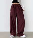 Corduroy Side Snap Button Folding Wide Banding Pants