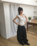 Badu Flower Strap Puff Short Sleeve Blouse