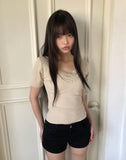 Juhin Lace Button Short Sleeve T-shirt