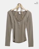 Hinb Halter Layered Button Long Sleeve T-shirt