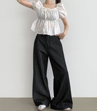 Raw back point button roll-up mega wide fit denim pants