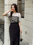 Bless Slit H-Line Mesh Banding Long Skirt