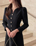 Plea Puff Heart Neck Button Slit One Piece