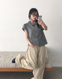 Putting side pin tuck wide cotton pants