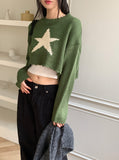 Leamu Green Star Crop Knit