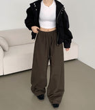 Two-Way Hem Snap Banding Diagonal Cut Wide Fit Cotton Pants