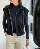 Waffel Two-Way Short Knit Zip-up Vest