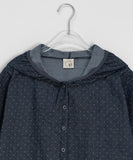 [BAONHAUS] Teltu Dot Raw Denim Hood Short Sleeve Blouse