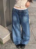 Kolsi Curved Adjust Pocket Washing Denim Wide Pants