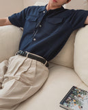 Base Two-Pocket Collared Short Sleeve Knit