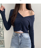 Modal Blend Material V-neck Long Sleeve Cardigan