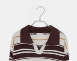 Nobin Stripe Color Matching Collar Long Sleeve Knit