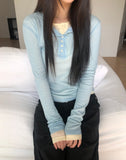Duric Button Henley Neck Tencel Long Sleeve T-shirt