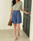 Shushu Short Sleeve Stripe Square Knit