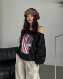 Vintage Flag Off-Shoulder Sweatshirt