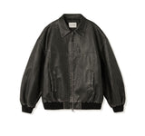 Crack Washing Leather Bomber Jacket