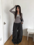 Doa Wool Button Slim Long Sleeve T-Shirt