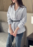Nels Stripe Frill Collar Blouse (Belt Set)