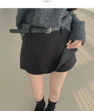 Thick Wool Basic A-Line Belt Set Skirt Pants