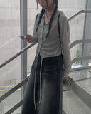 Luxe Black Wash Denim Long Skirt