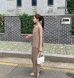 Linen Sleeveless Banding Long Wide Two-Piece Set Vacation Look Summer Outfit
