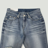 Catbrush Washing Ripped Jeans Semi-Bootcut Denim Pants