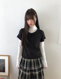 Moon round neck ribbon layered wool short sleeve knit