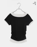 [Fake Layered] Ande Color Matching Shirring Layered Short Sleeve T-shirt