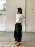Nicho Pintuck Cotton Long Wide Pants