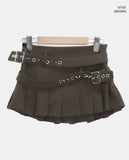 Elle Double Belt Pleated Mini Skirt