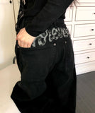 Sumo Leopard Lettering Brushed Wide Balloon Pants