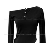 NP Slit Strap Unbalance Shoulder Long Sleeve